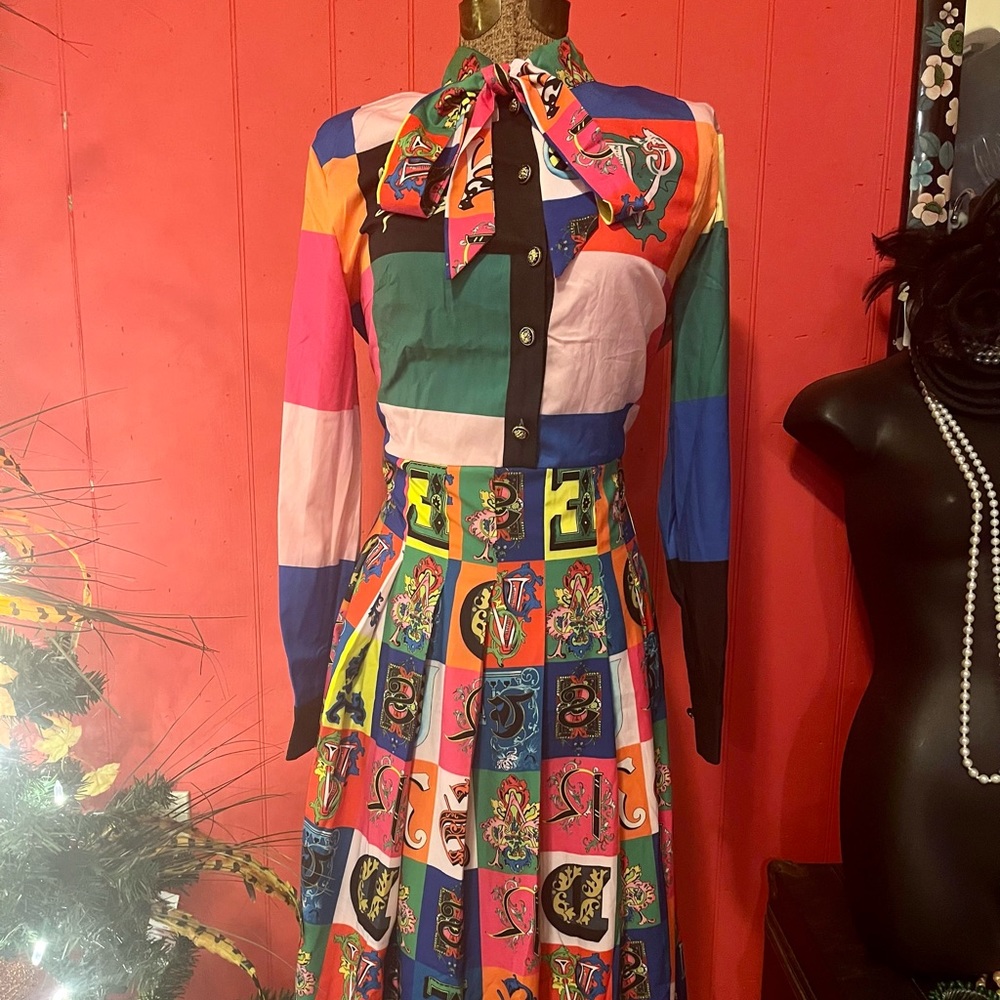 Lai Meng Five Cats Wild multicolored alphabet dress NWT size 8